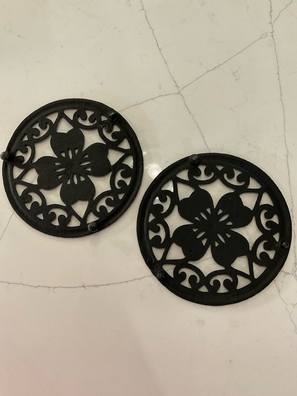 Set of 2 Cast Iron Butterfly Trivets 7” Rustic Farmhouse Decor
